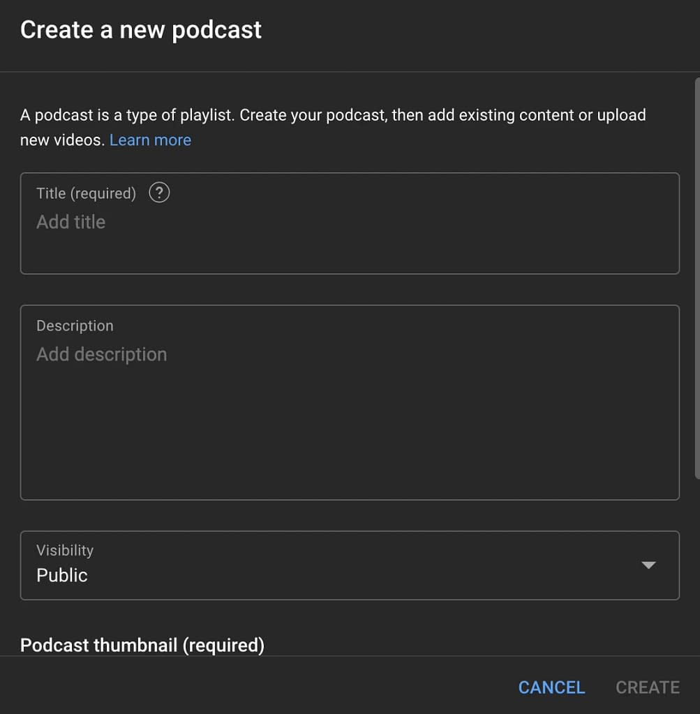 Create a New Podcast in YouTube Studio