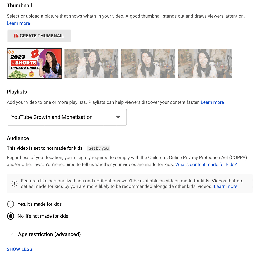 Setting a thumbnail when uploading a YouTube video
