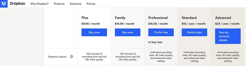 Dropbox Pricing