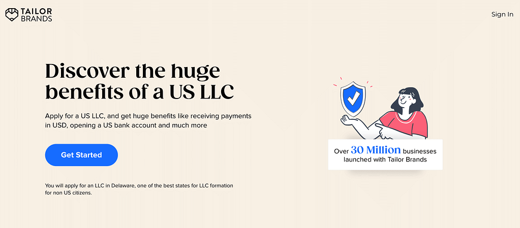Tailor Brands is a great way to do LLC formation in the US