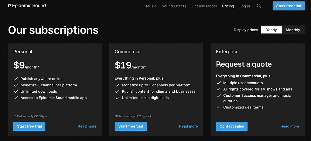 New Epidemic Sound Deal: Pricing options