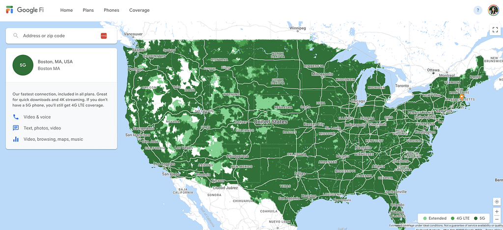 5G on Google Fi for Iphone - Coverage Map