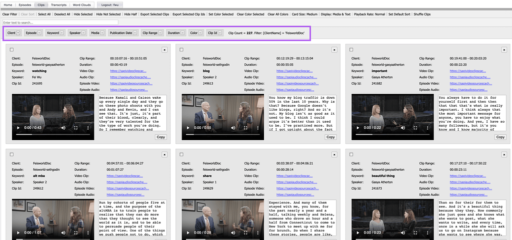 PodIntelligence free-text search