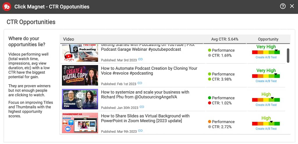 TubeBuddy Click Magnet - CTR opportunities 2