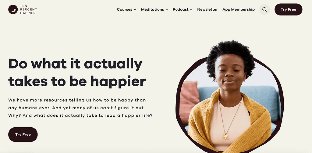 Ten Percent Happier - Best AI apps for Meditation