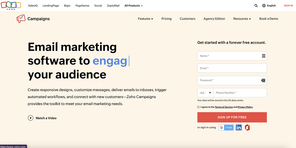 Zoho Campaigns using AI for email marketing
