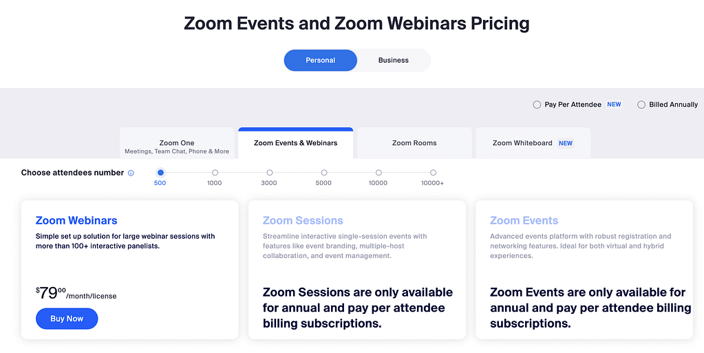 Zoom large meetings: events and webinars