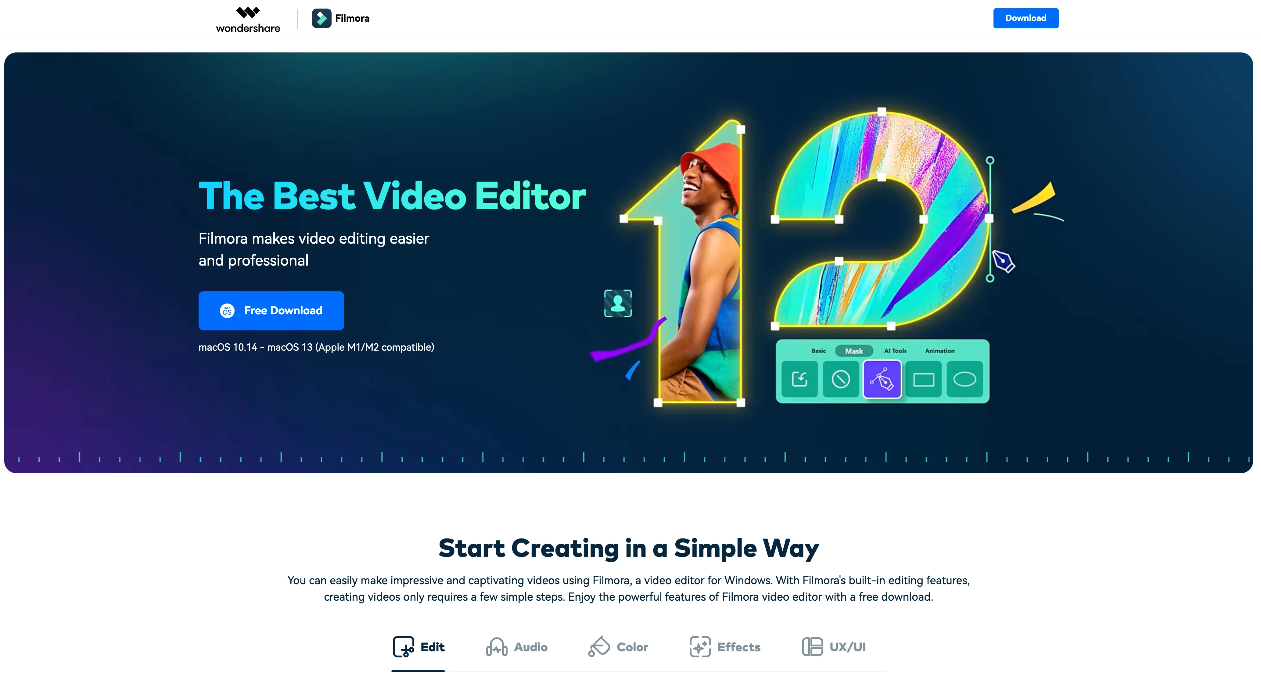 FIlmora Landing Page: One of the best video editors for YouTube Shorts in 2023