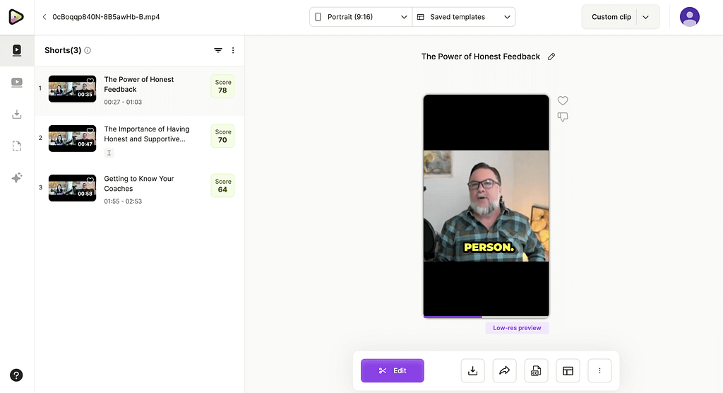 Vidyo IntelliClips as YouTube Shorts