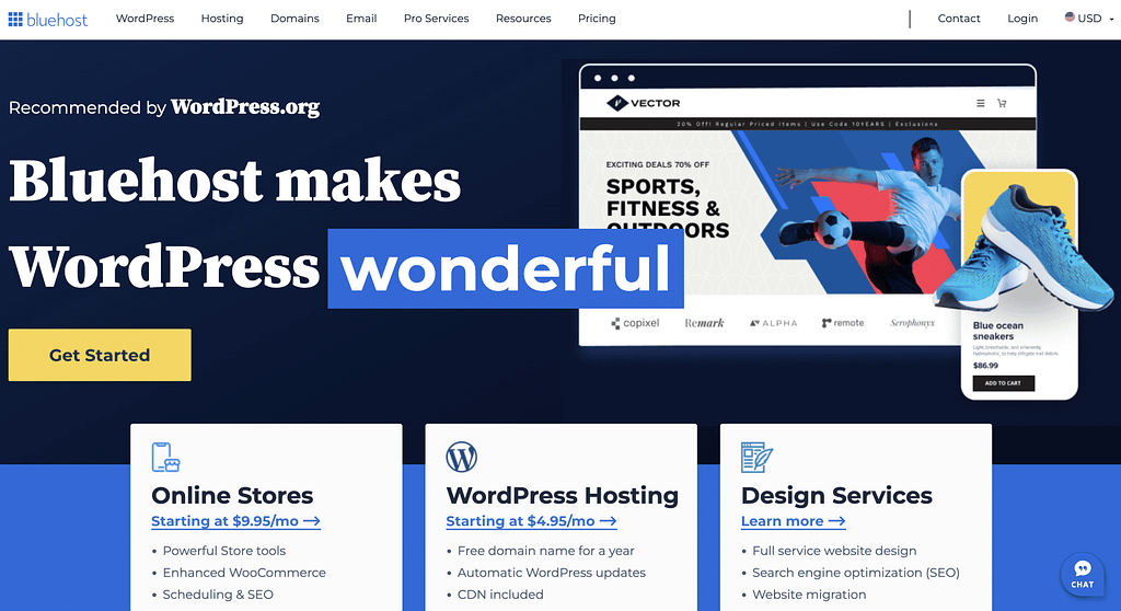 Bluehost. One of Google Domain Alternatives