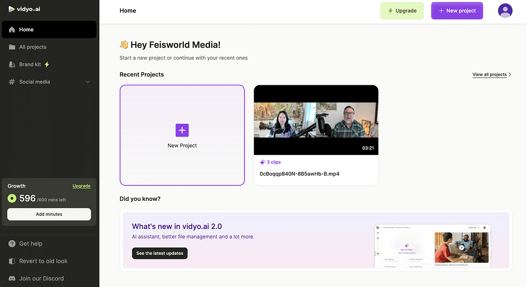 Vidyo Dashboard with projects