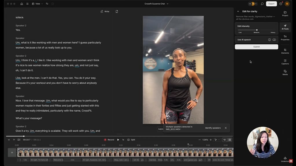 Descript's "Remove Filler Words" feature in action. Easily create viral social media videos with Descript
