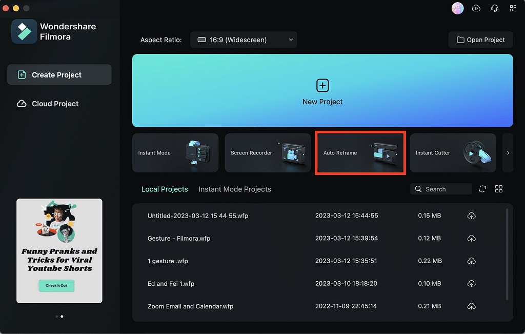 How to use Filmora auto reframe - Step 1