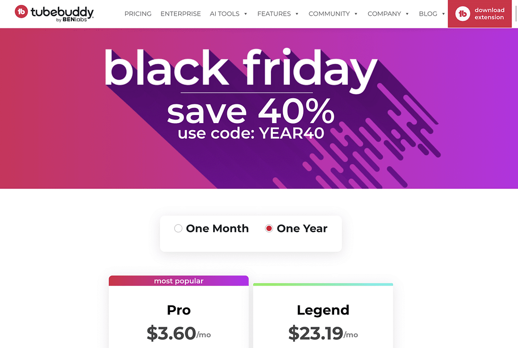 TubeBuddy Black Friday Sale (2023)