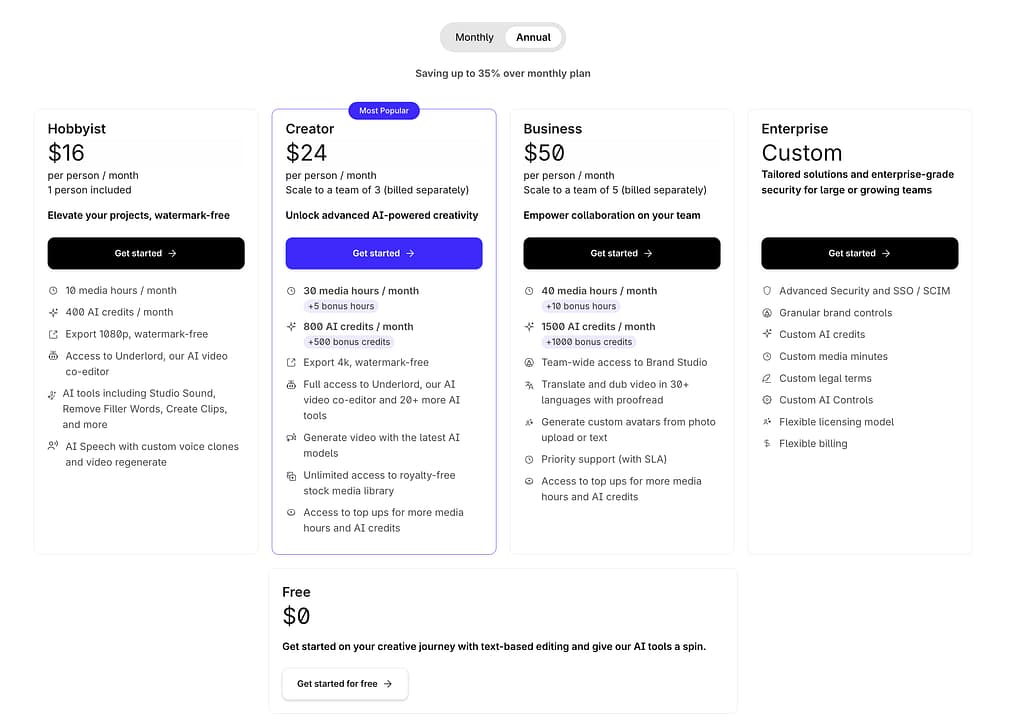 Descript Pricing in 2025: Get increased credits with Black Friday sale.