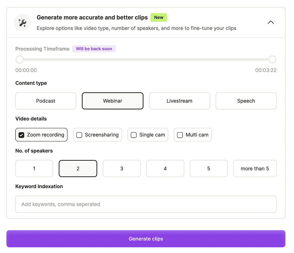 Vidyo generator advanced options