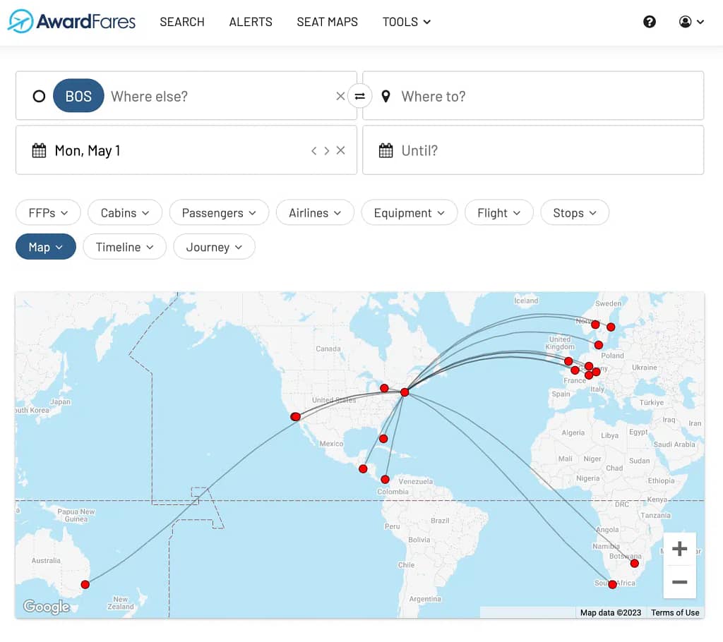 AwardFares: Boston Destinations on May 1st