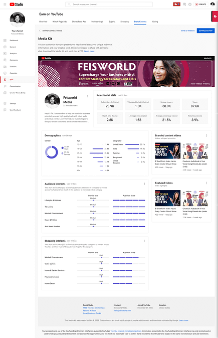 screencapture studio youtube channel UCm85VUgZyONBCie0rZIrguw monetization brandconnect mediakit 2023 11 08 10 21 26 | Feisworld