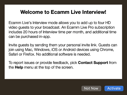 Ecamm Live Interview welcome message