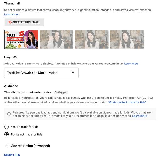 Setting a thumbnail when uploading a YouTube video