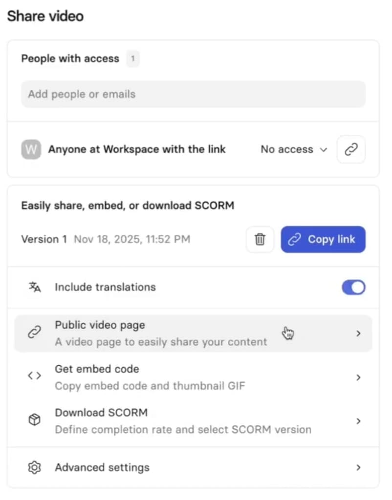 Share video to multiple sources with Synthesia
