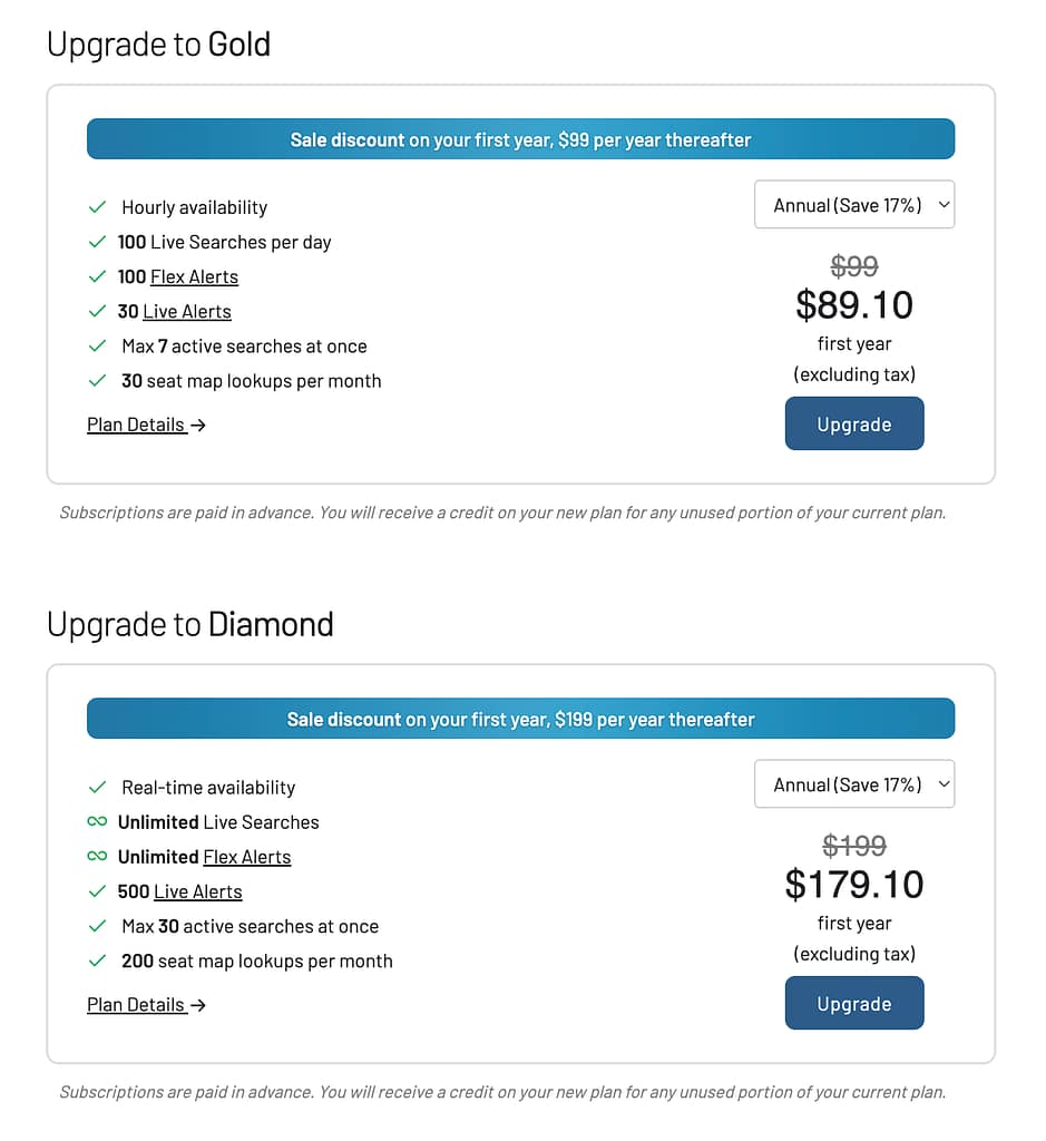 AwardFares Black Friday Deal in 2025: Get 25% off annual plans (billing page)
