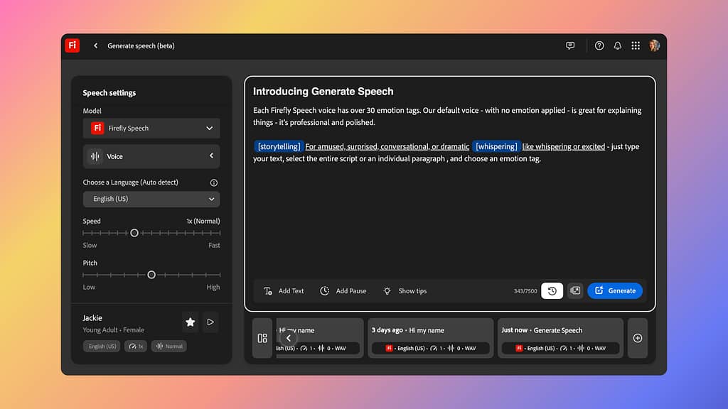 Adobe Podcast 2025 Updates: Generate Speech Feature
